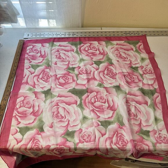 Womens Vintage Pink Roses Square Scarf Poly Neck Scarves Cottagecore - Picture 5 of 11